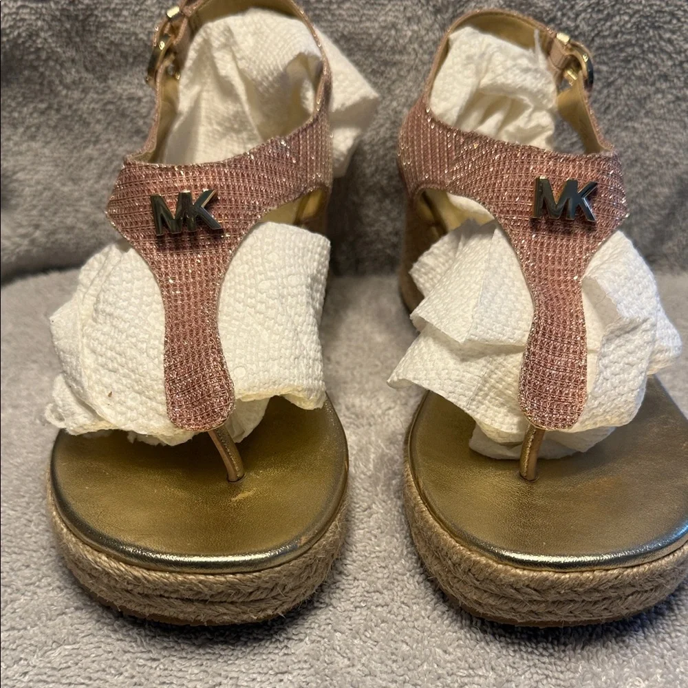 Michael Kors Pink and Gold Wedge Sandals